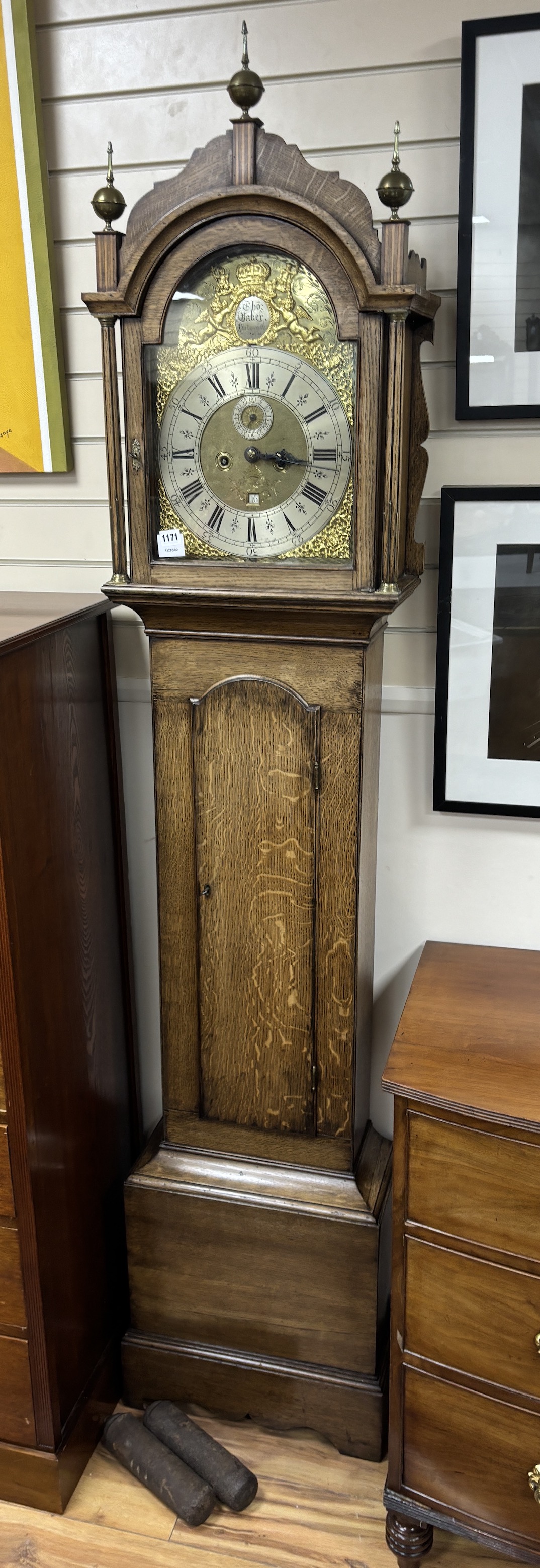 An 18th century and later oak eight day longcase clock, marked Thomas Baker, Portsmouth, height 222cm